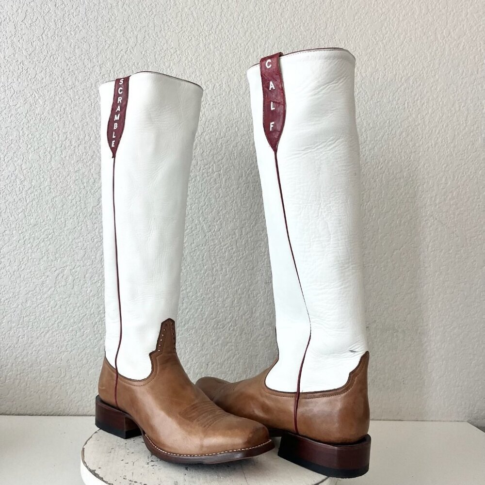 Rod Patrick Womens Knee High Cowboy Boots 11AA Brown White Cowgirl Western Tall